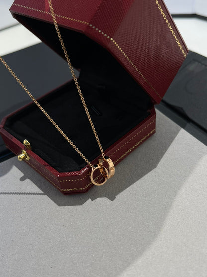 [Love's Uplift]LOVE NECKLACE DOUBLE RING PINK GOLD