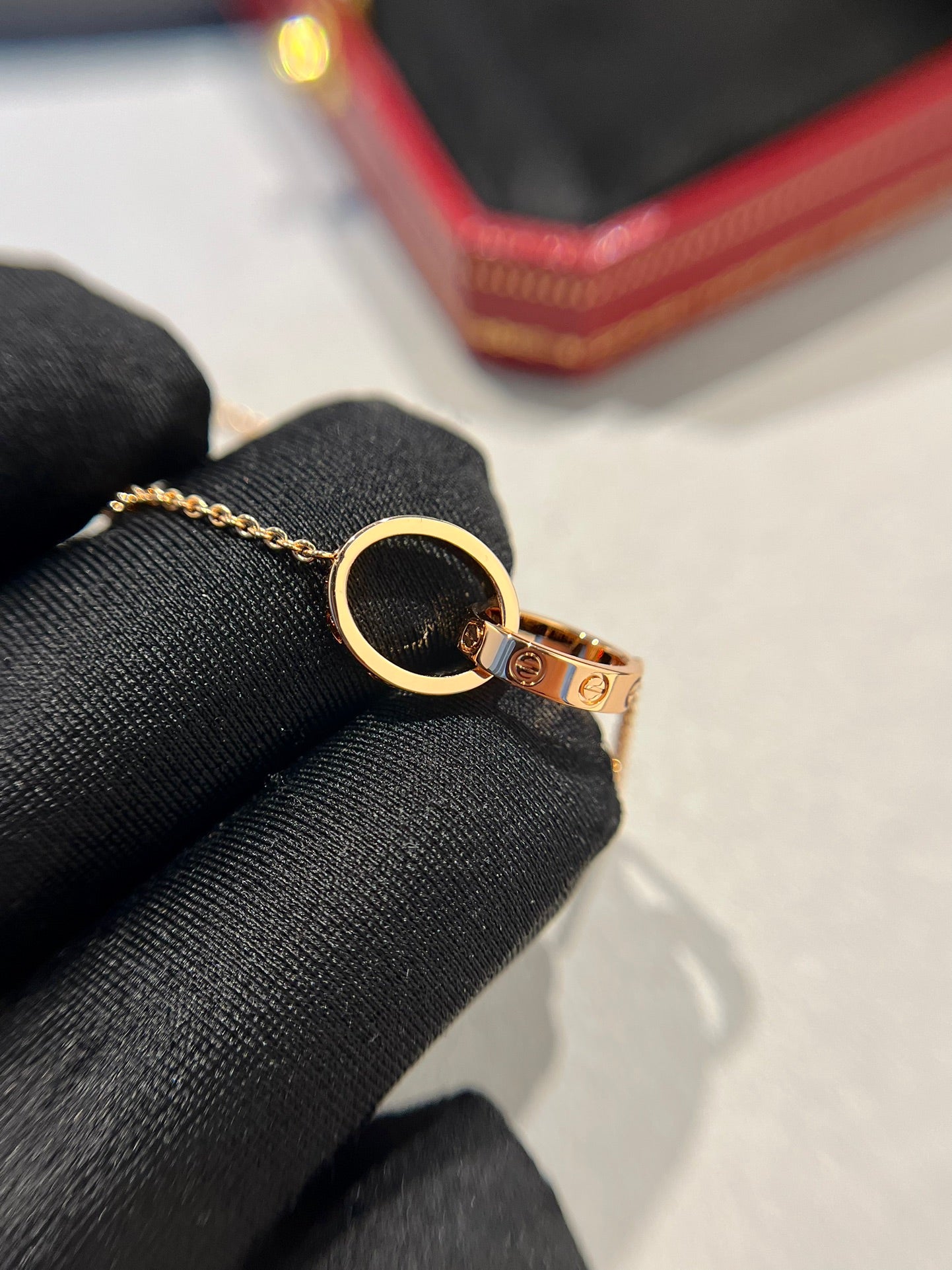 [Love's Uplift]LOVE NECKLACE DOUBLE RING PINK GOLD
