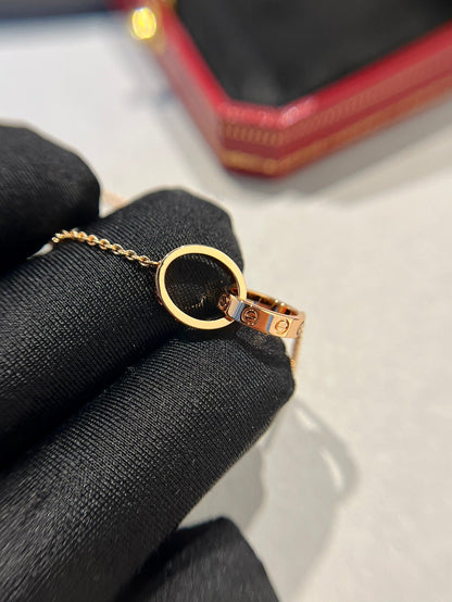 [Love's Uplift]LOVE NECKLACE DOUBLE RING PINK GOLD