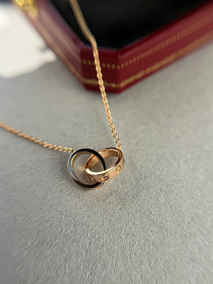 [Love's Uplift]LOVE NECKLACE DOUBLE RING PINK GOLD