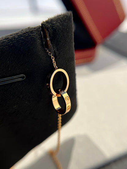 [Love's Uplift]LOVE NECKLACE DOUBLE RING PINK GOLD