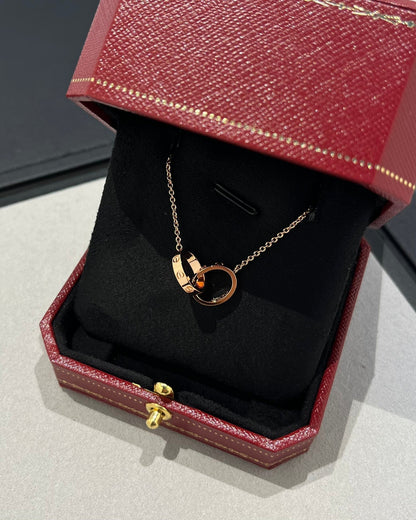 [Love's Uplift]LOVE NECKLACE DOUBLE RING PINK GOLD