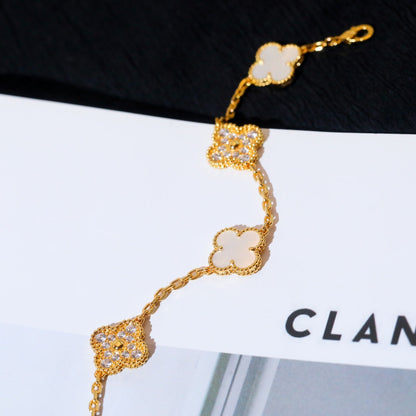 [Love's Uplift]CLOVER BRACELET 5 MOTIF WHITE MOP DIAMOND