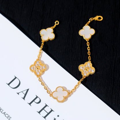 [Love's Uplift]CLOVER BRACELET 5 MOTIF WHITE MOP DIAMOND