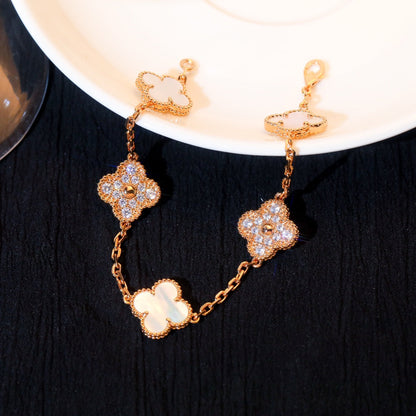 [Love's Uplift]CLOVER BRACELET 5 MOTIF WHITE MOP DIAMOND