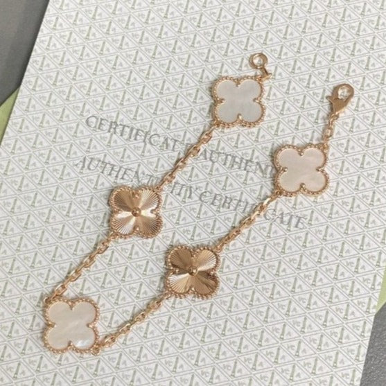 [Love's Uplift]CLOVER BRACELET 5 MOTIF WHITE MOP PINK GOLD