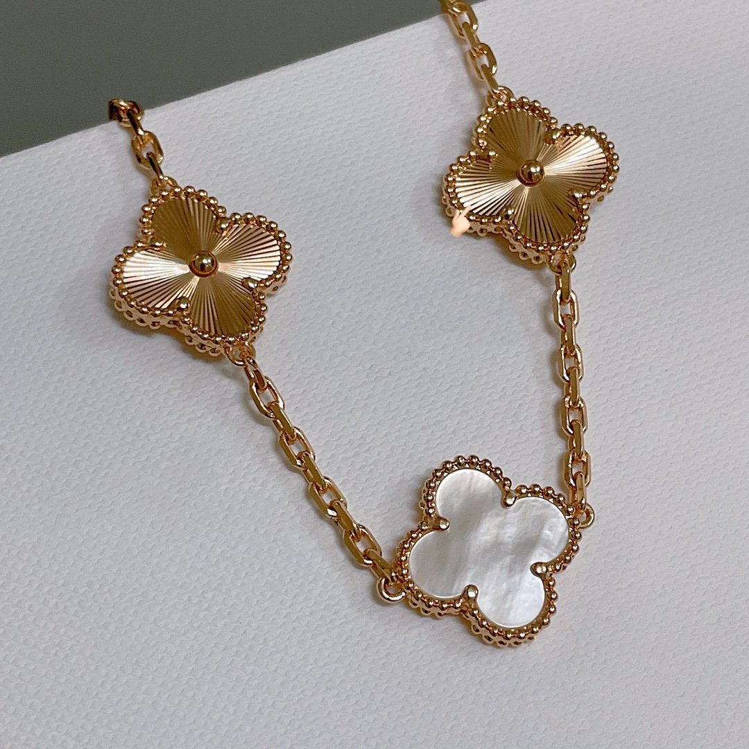 [Love's Uplift]CLOVER BRACELET 5 MOTIF WHITE MOP PINK GOLD