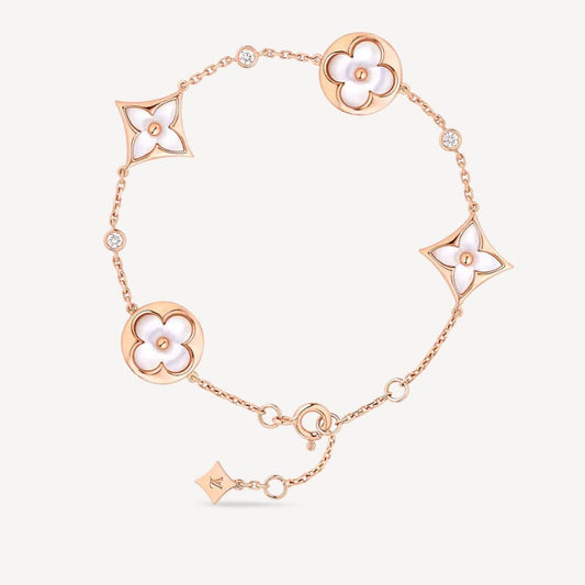 [Love's Uplift]STAR AND SUN 4 MOTIF WHITE MOP PINK GOLD BRACELET