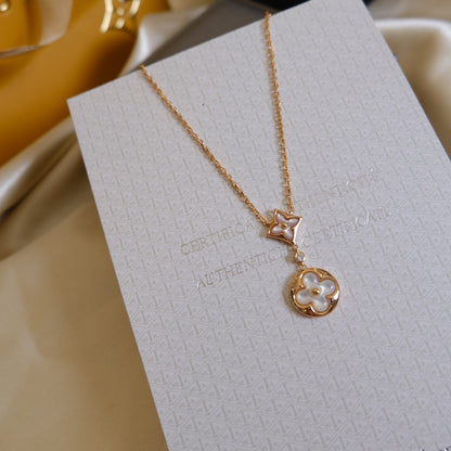 [Love's Uplift]STAR AND SUN WHITE MOP 2 MOTIF PINK GOLD NECKLACE