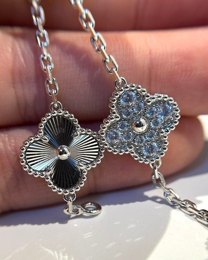 [Love's Uplift]CLOVER 5 MOTIF SILVER DIAMOND BRACELET