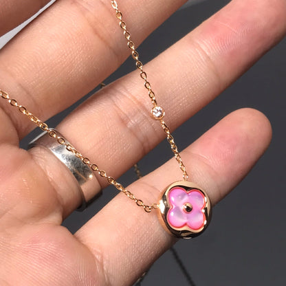 [Love's Uplift]COLOR BLOSSOM PINK MOP SUN GOLD NECKLACE