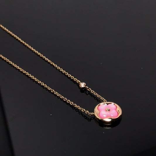 [Love's Uplift]COLOR BLOSSOM PINK MOP SUN GOLD NECKLACE