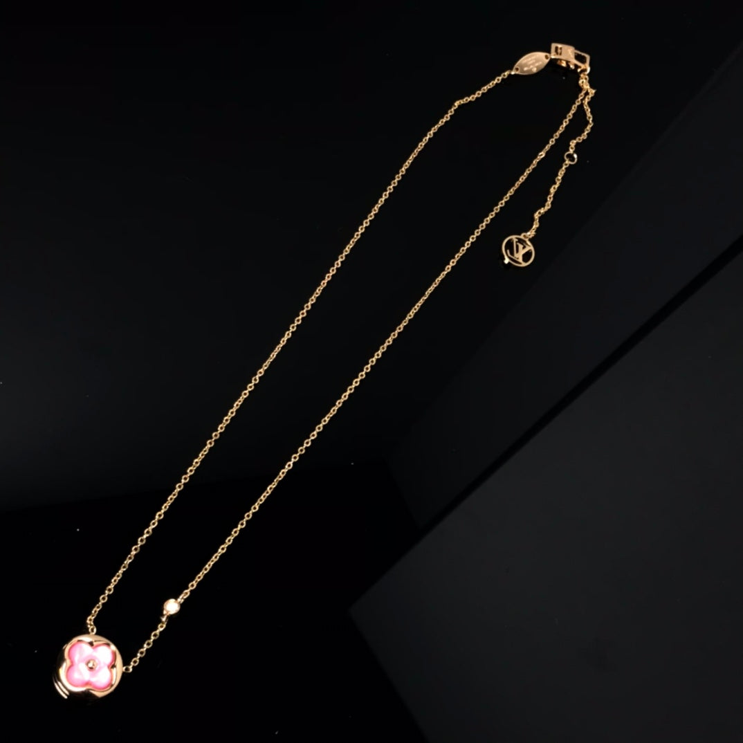 [Love's Uplift]COLOR BLOSSOM PINK MOP SUN GOLD NECKLACE