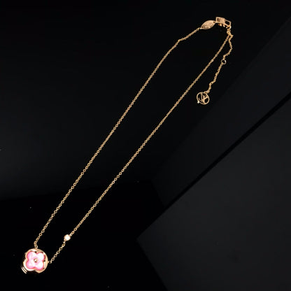 [Love's Uplift]COLOR BLOSSOM PINK MOP SUN GOLD NECKLACE