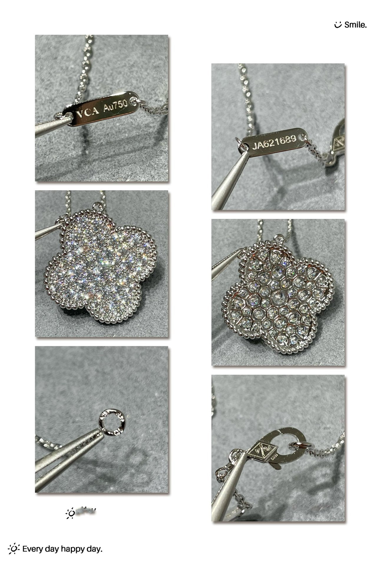 [Love's Uplift]CLOVER 25MM LARGE PENDANT DIAMOND PAVED SILVER NECKLACE