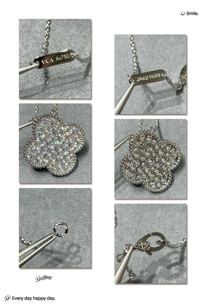 [Love's Uplift]CLOVER 25MM LARGE PENDANT DIAMOND PAVED SILVER NECKLACE