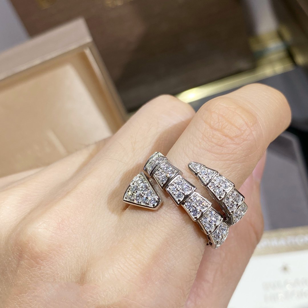 [Love's Uplift]SERPENTI DOUBLE RING SILVER DIAMOND PAVED