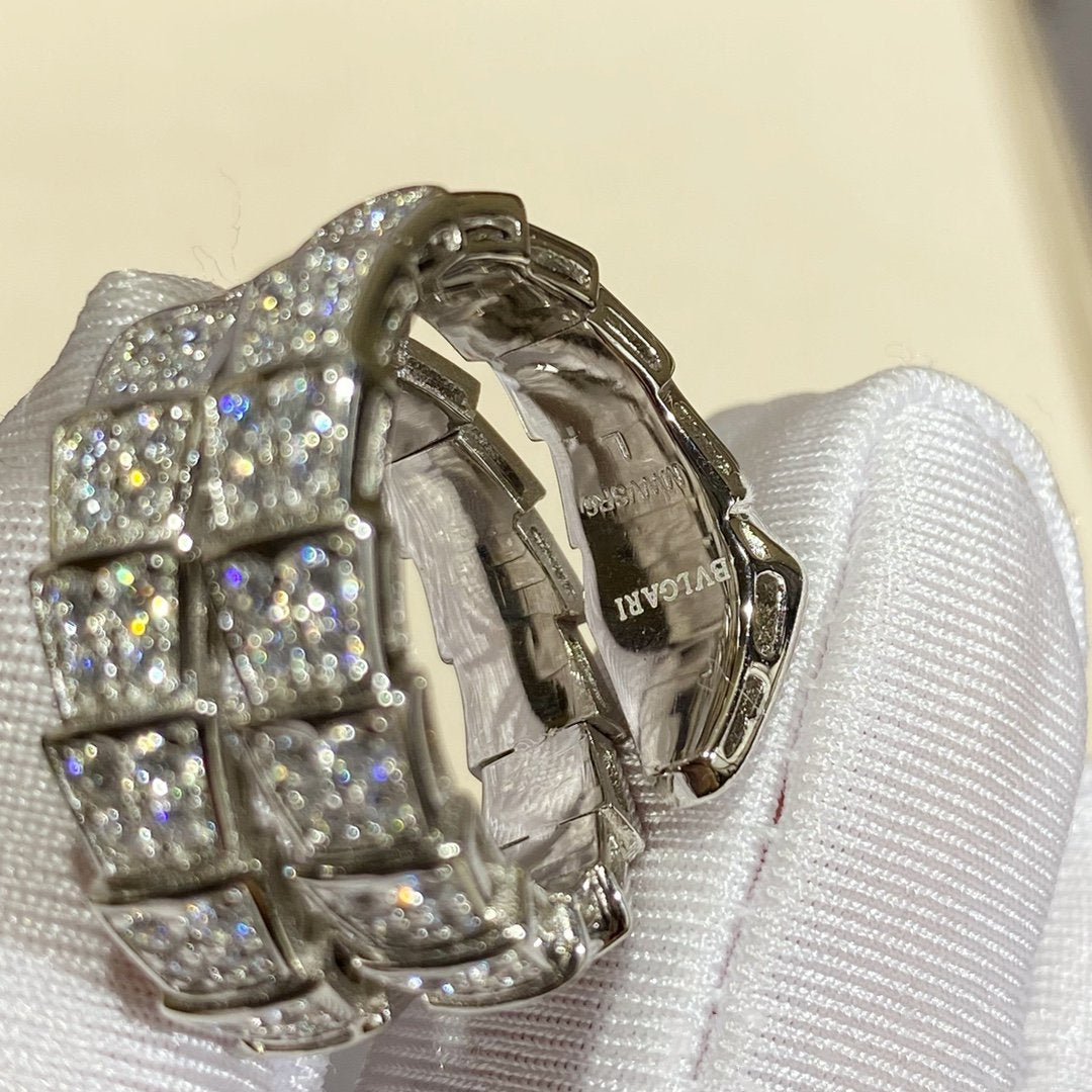[Love's Uplift]SERPENTI DOUBLE RING SILVER DIAMOND PAVED