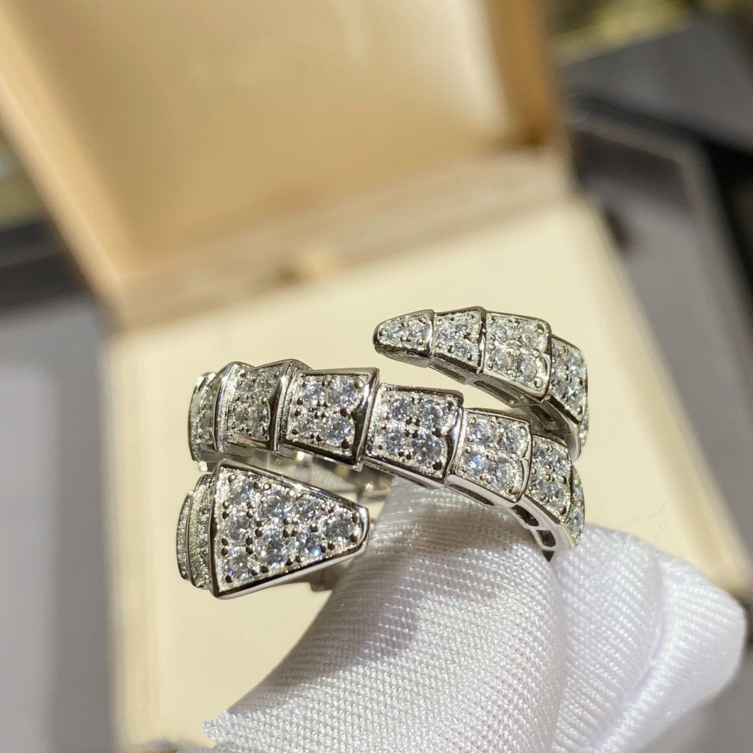 [Love's Uplift]SERPENTI DOUBLE RING SILVER DIAMOND PAVED