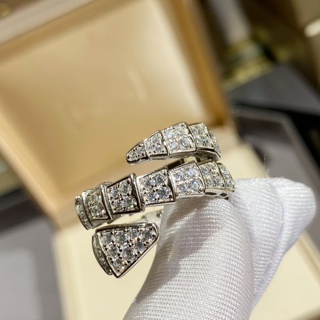 [Love's Uplift]SERPENTI DOUBLE RING SILVER DIAMOND PAVED
