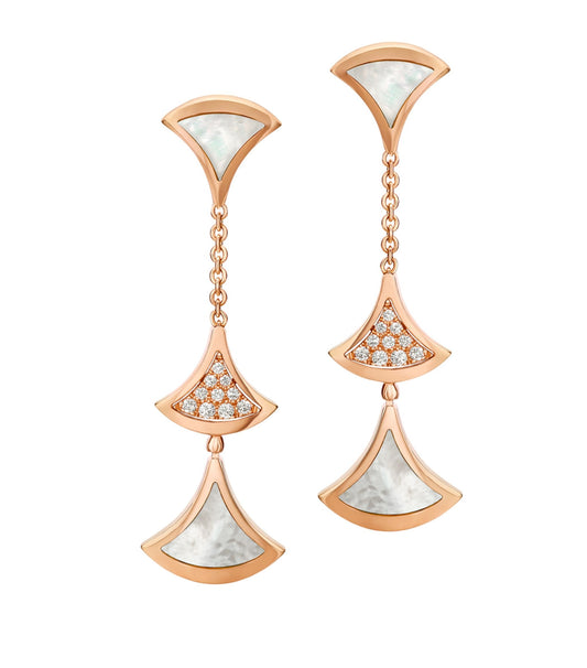 [Love's Uplift]DREAM EARRINGS 3 MOTIFS DIAMOND MOP PINK GOLD