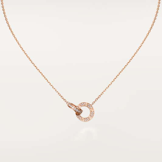 [Love's Uplift]LOVE 7.6MM NECKLACE ROSE GOLD AND SILVER  FULL DIAMOND