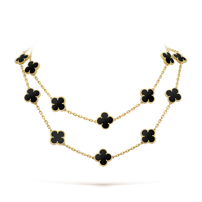 [Love's Uplift]CLOVER 20 MOTIFS ONYX NECKLACE