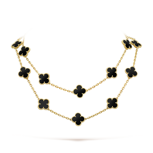 [Love's Uplift]CLOVER 20 MOTIFS ONYX NECKLACE