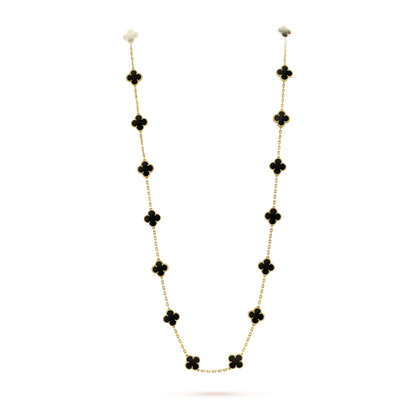 [Love's Uplift]CLOVER 20 MOTIFS ONYX NECKLACE