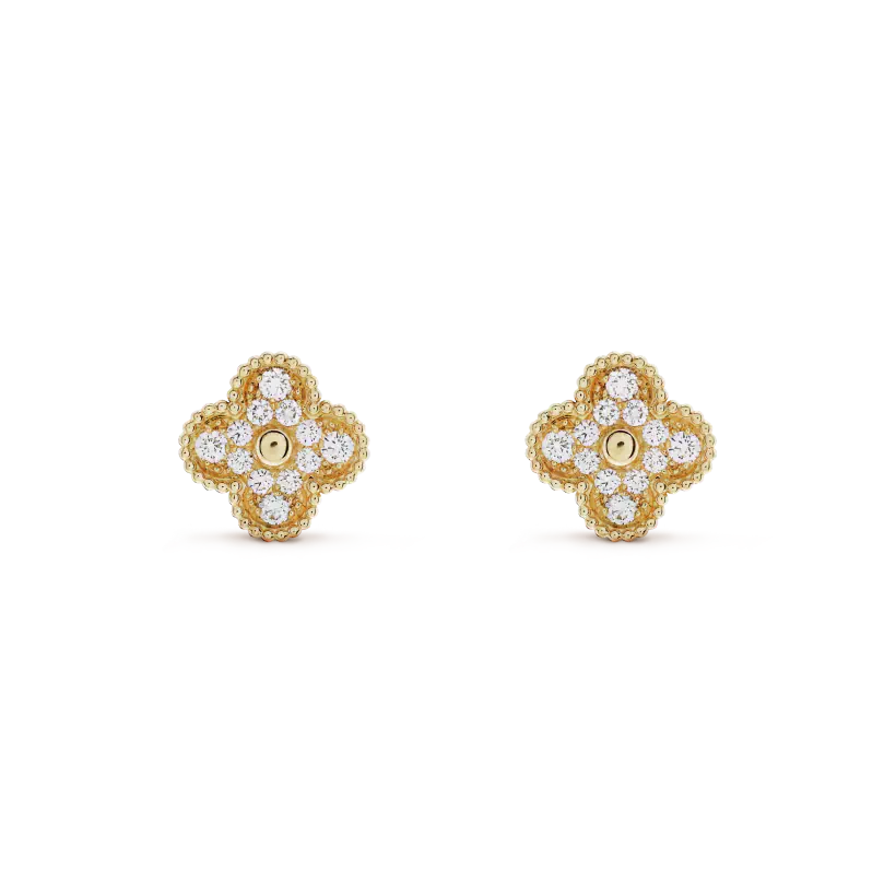 [Love's Uplift]CLOVER MEDIUM 1 MOTIFS FUll DIAMOND EARRINGS