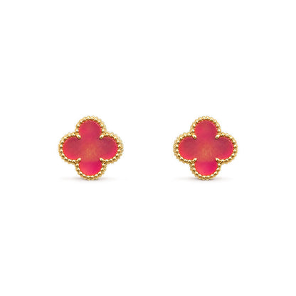 [lLove's Uplift]NEW CLOVER 15MM PINK ENAMEL STUD EARRINGS