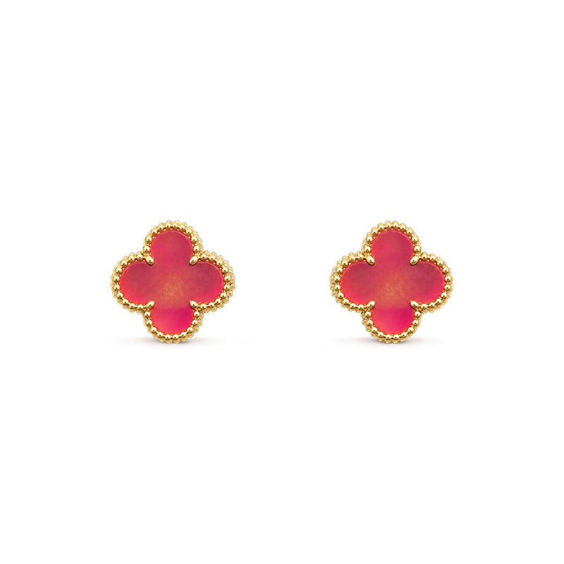 [Love's Uplift]NEW CLOVER 1 MOTIF PINK ENAMEL STUD EARRINGS