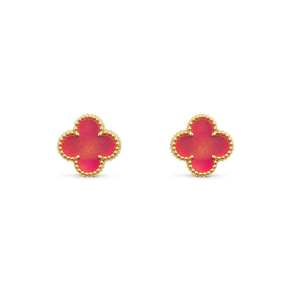 [Love's Uplift]NEW CLOVER 1 MOTIF PINK ENAMEL STUD EARRINGS