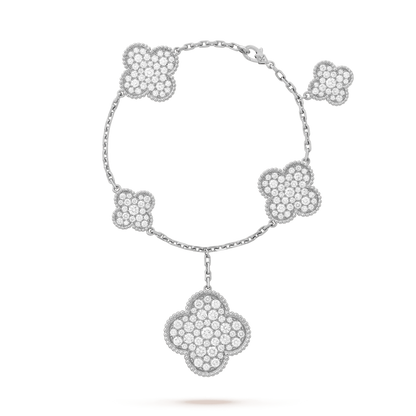 [Love's Uplift]CLOVER 6 MOTIFS SILVER DIAMOND BRACELET