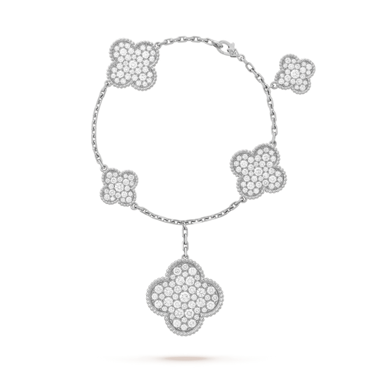 [Love's Uplift]CLOVER 6 MOTIFS SILVER DIAMOND BRACELET