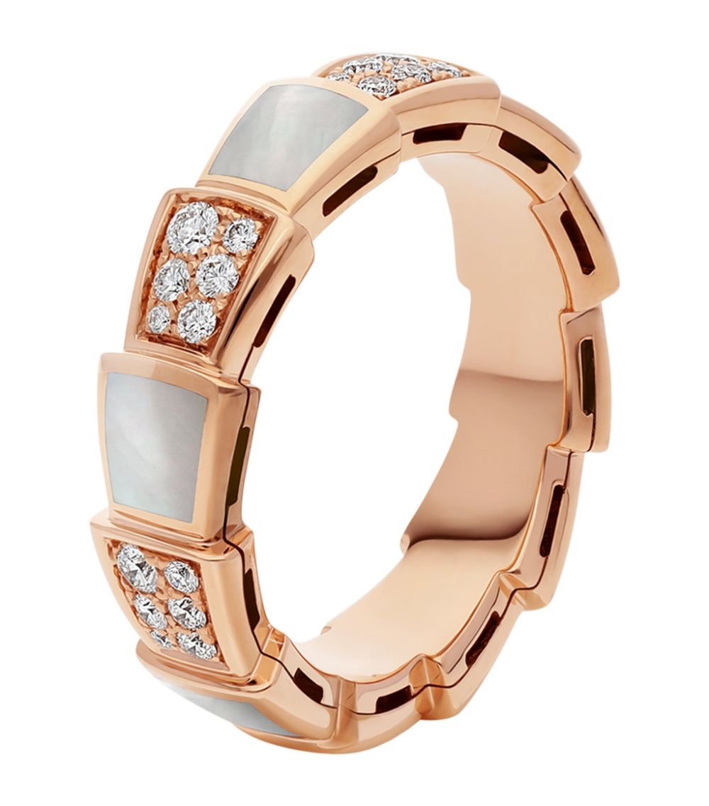 [Love's Uplift]SERPENTI RING PINK GOLD MOP DIAMOND PAVED 4MM
