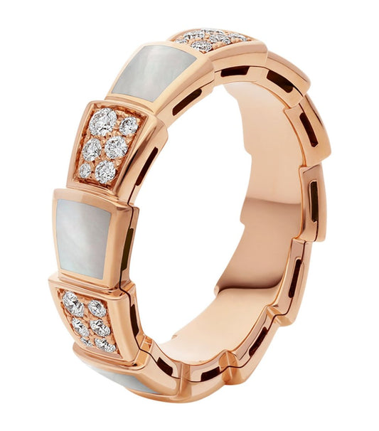 [Love's Uplift]SERPENTI RING PINK GOLD MOP DIAMOND PAVED 4MM