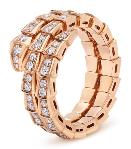 [Love's Uplift]SERPENTI RING PINK GOLD DIAMOND DOUBLE ROW