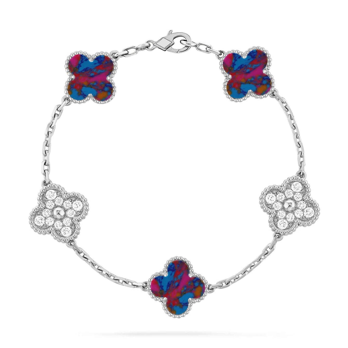 [Love's Uplift]CLOVER 5 MOTIF COLOR GEMSTONES BRACELET COLLECTION
