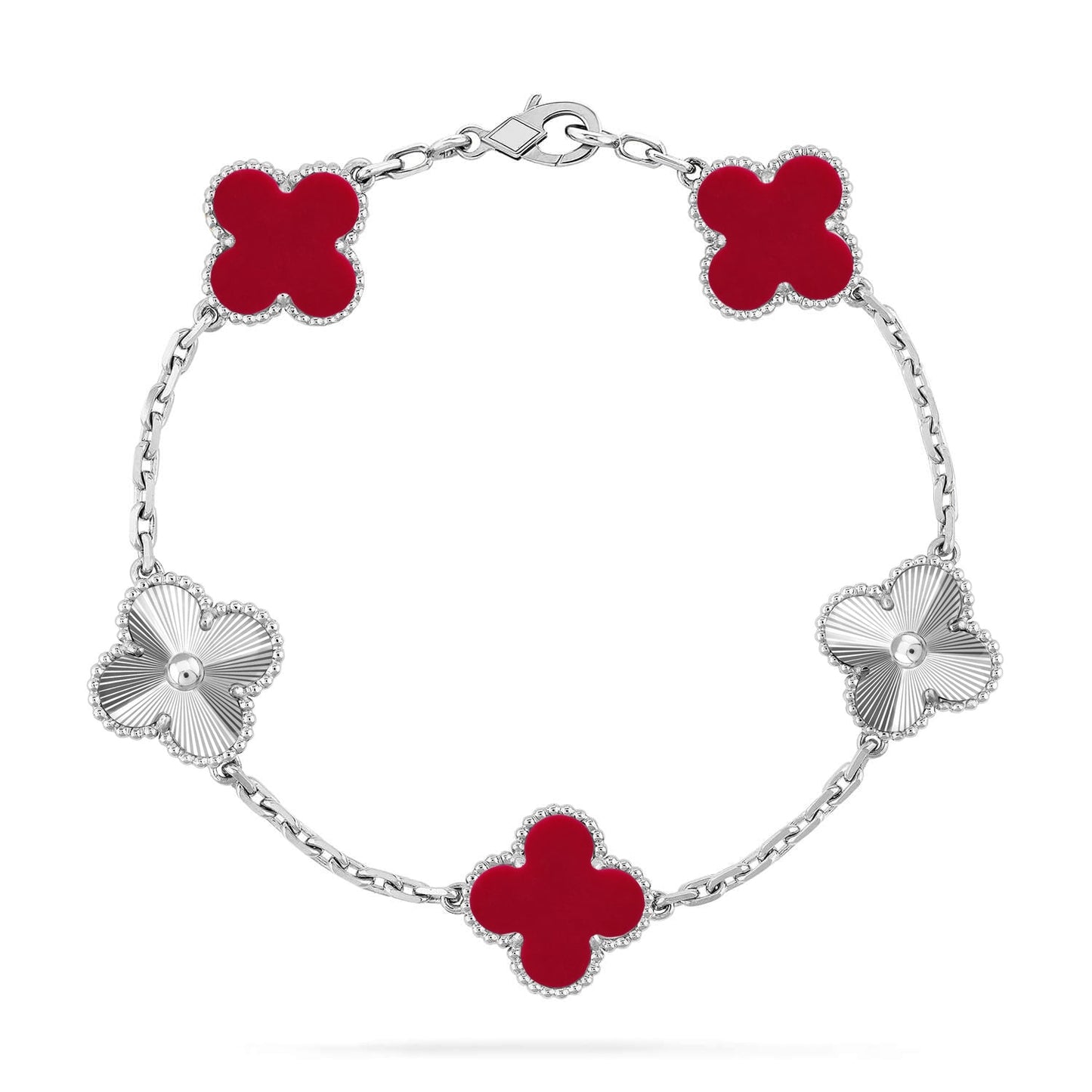 [Love's Uplift] CLOVER 5 MOTIF RED CORNELIAN BRACELET COLLECTION