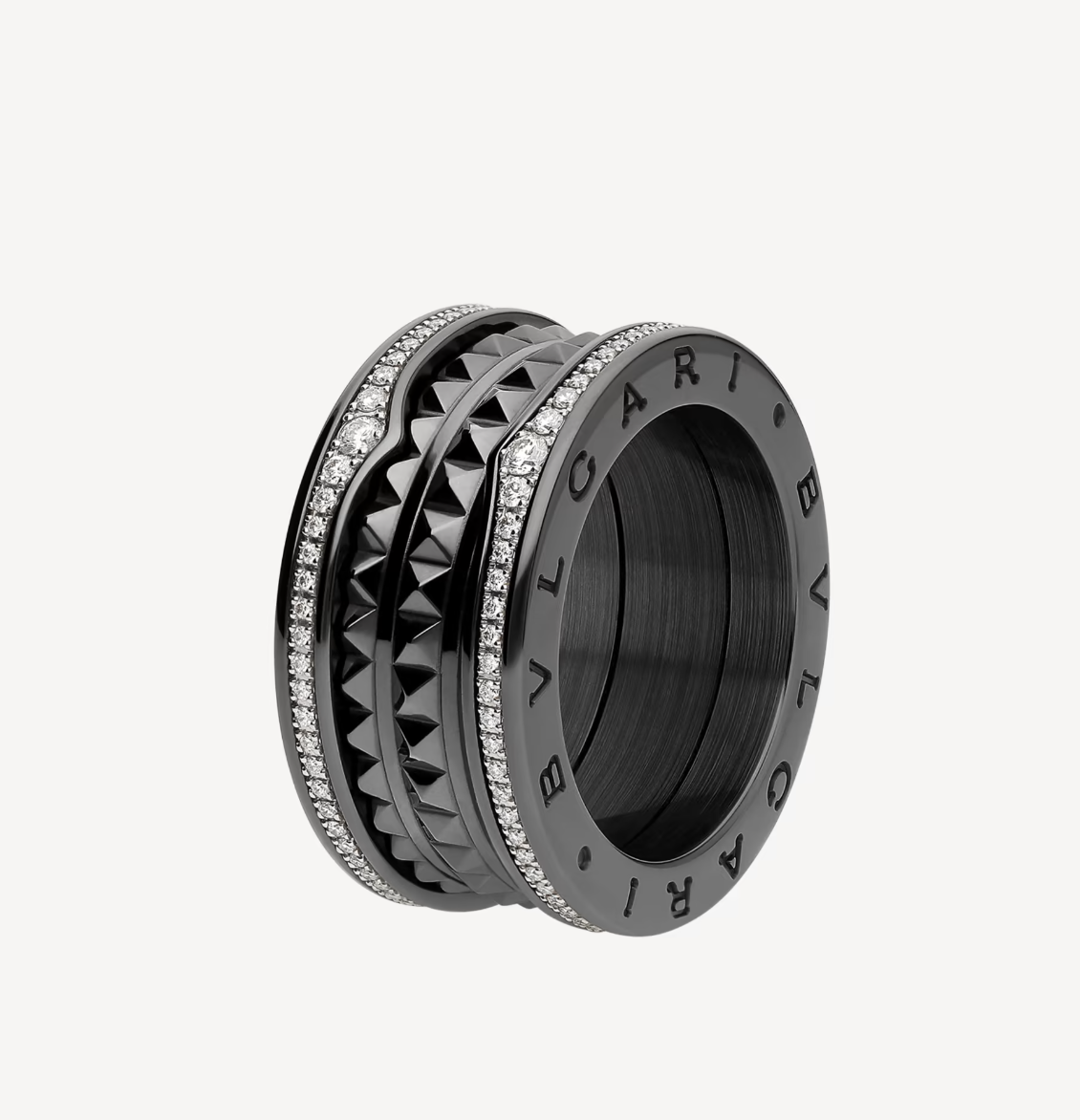[Love's Uplift]ZERO 1 ROCK FOUR-BAND BLACK CERAMIC WITH STUDDED SPIRAL AND PAVED DIAMONDS RING