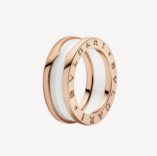 [Love's Uplift]ZERO 1 TWO-BAND LOOPS AND WHITE CERAMIC SPIRAL PINK GOLD RING