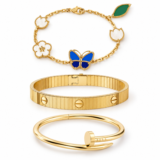 [Love's Uplift]Clover Lucky Spring & Love & Juste Garden 3-Piece  Bracelet Stack Set