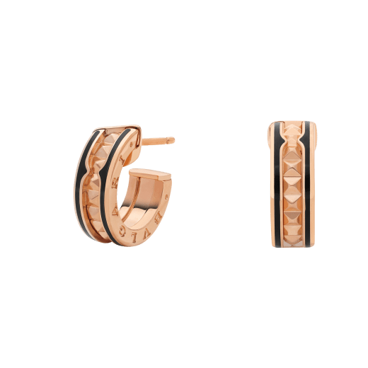 [Love's Uplift]ZERO 1 ROCK PINK GOLD EARRINGS WITH STUDDED SPIRAL AND BLACK CERAMIC