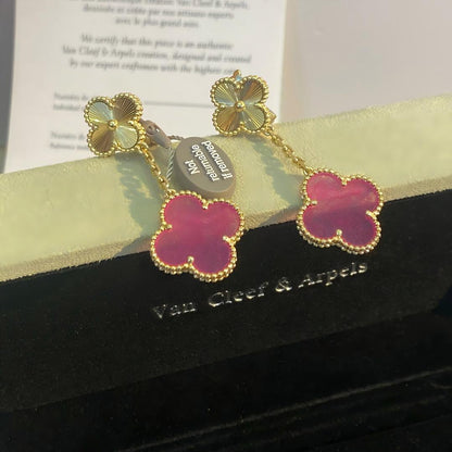 [Love's Uplift]NEW CLOVER 2 MOTIF PINK ENAMEL EARRINGS
