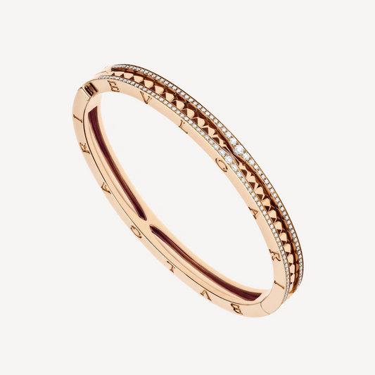 [Love's Uplift]ZERO 1 SPIRAL AND PAVED DIAMOND PINK GOLD BRACELET