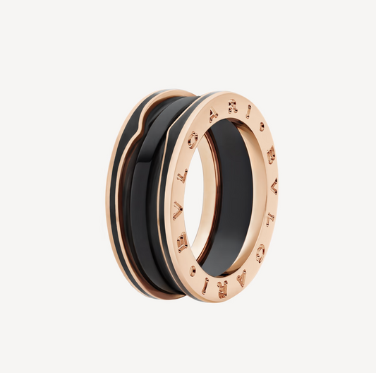 [Love's Uplift]ZERO 1 TWO-BAND WITH MATTE BLACK CERAMIC PINK GOLD RING