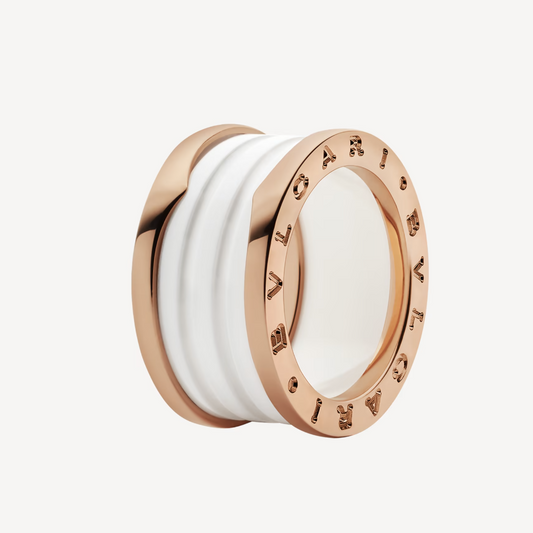 [Love's Uplift]ZERO 1 FOUR-BAND LOOPS AND WHITE CERAMIC SPIRAL PINK GOLD RING
