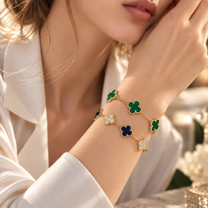 [Love's Uplift]Clover 5-Motif Malachite & Pietersite Bracelet Stack Set