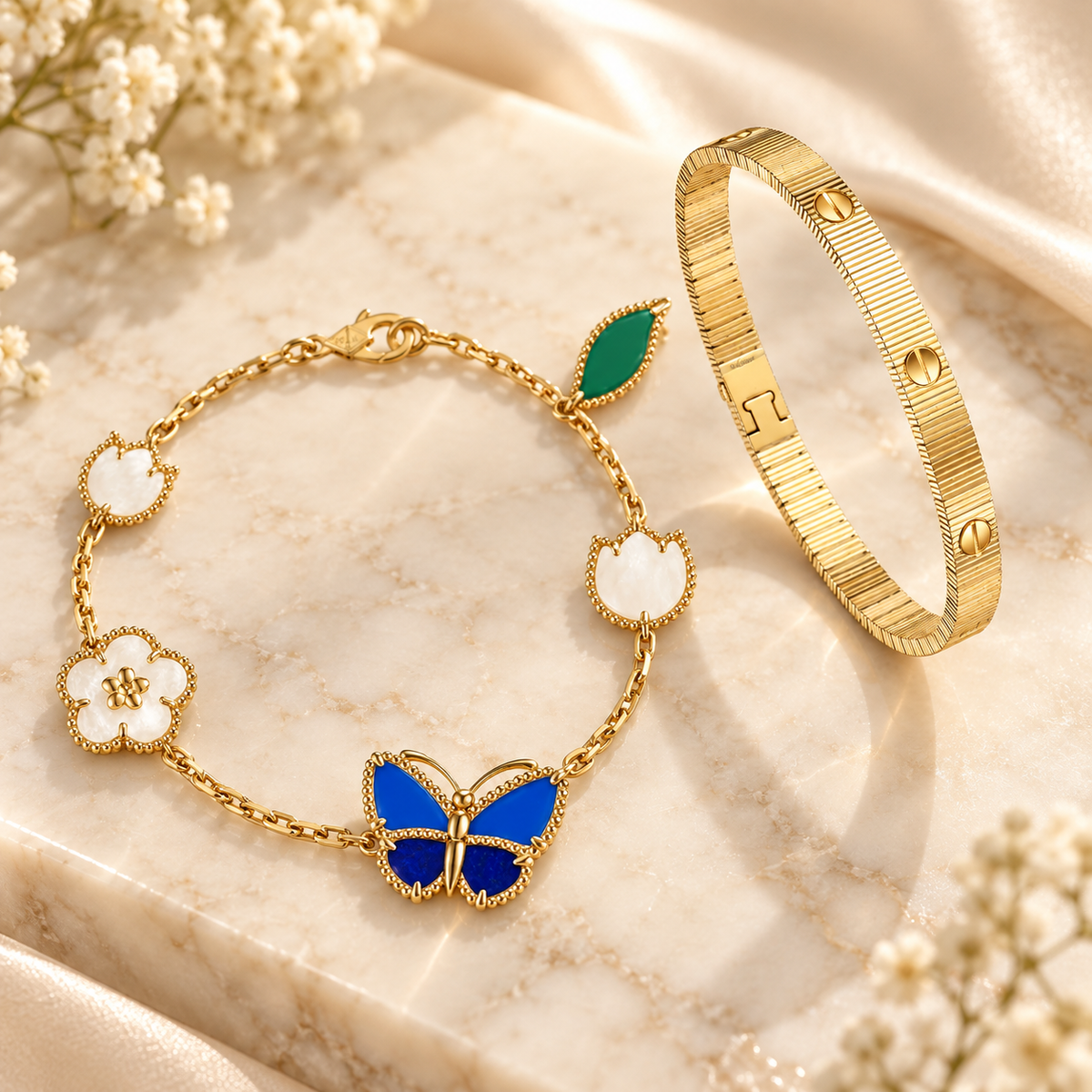 [Love's Uplift] Lucky Spring Butterfly 5-Motif & LOVE Unlimited Bracelet Stack Set
